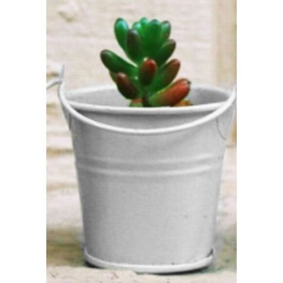 New 6 White Metal Tins Little 2.25”H Buckets w/ Handle Party / Wedding Favor Kit - Picture 11 of 16